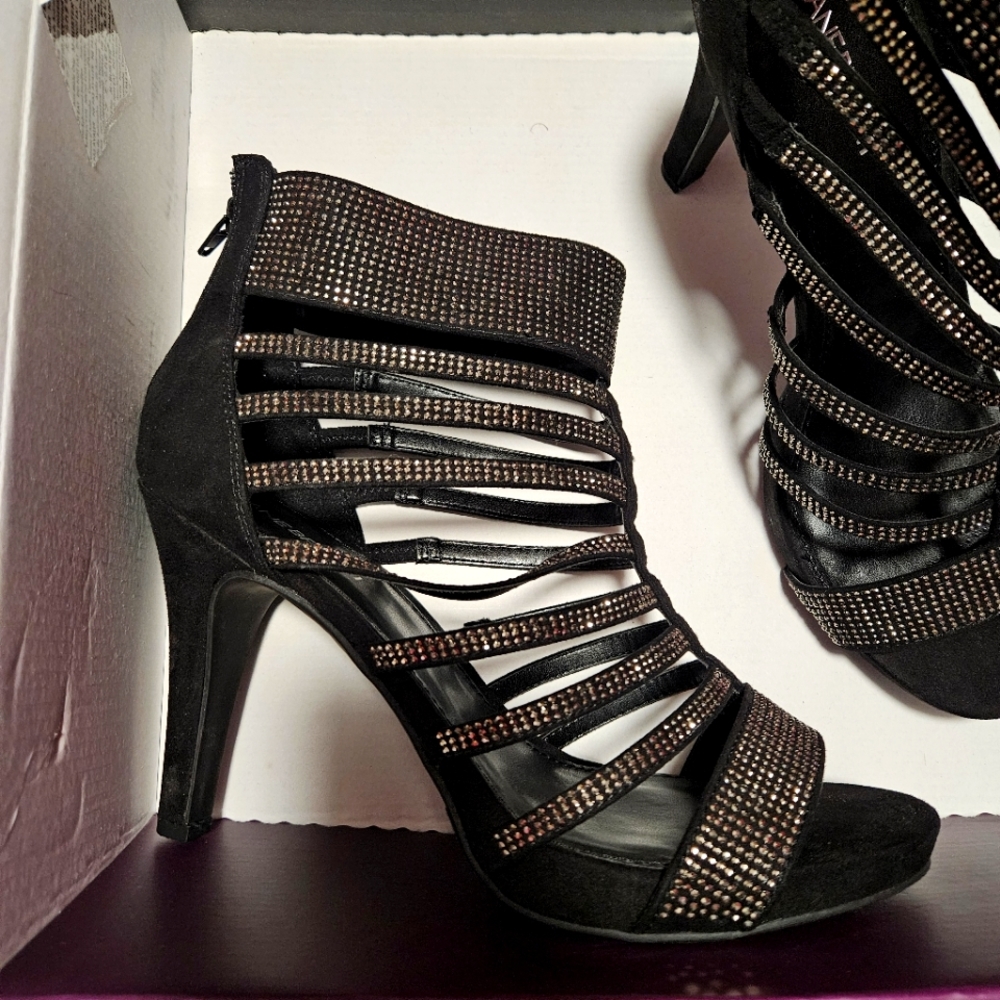 NWT Black RHINESTONE HEELS